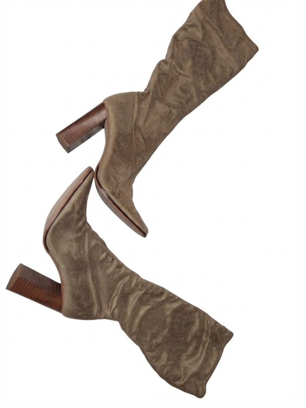 Knee-High Suede Block Heel Boots — Taupe